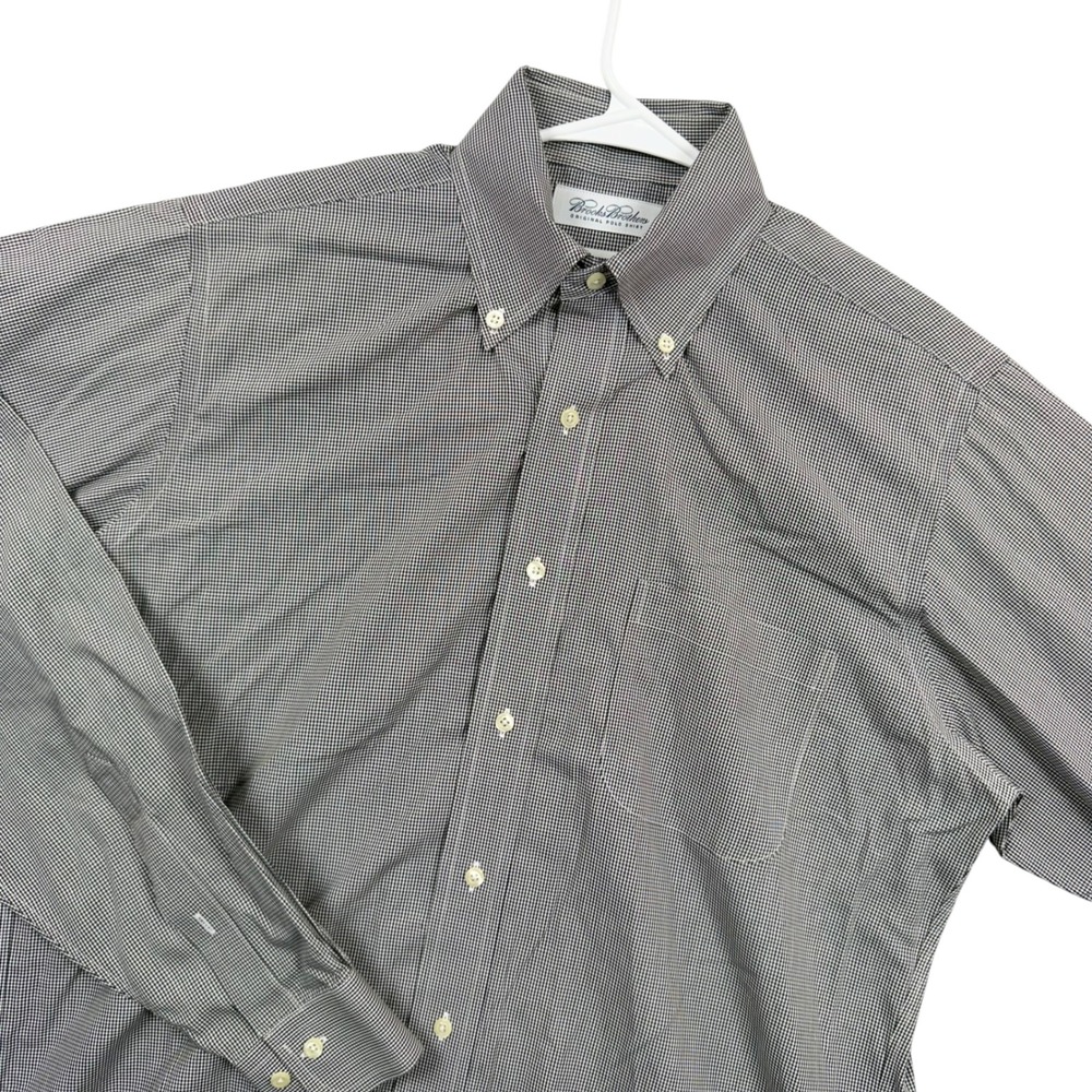 Brooks Brothers Dress Shirt Mens 15-34/35 Black White Micro Check Non-Iron